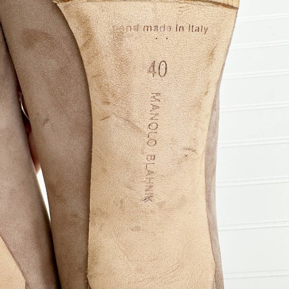 Manolo Blahnik BB Suede Pumps 105 Pointed Toe Taupe Tan Neutral Stiletto - Picture 7 of 13